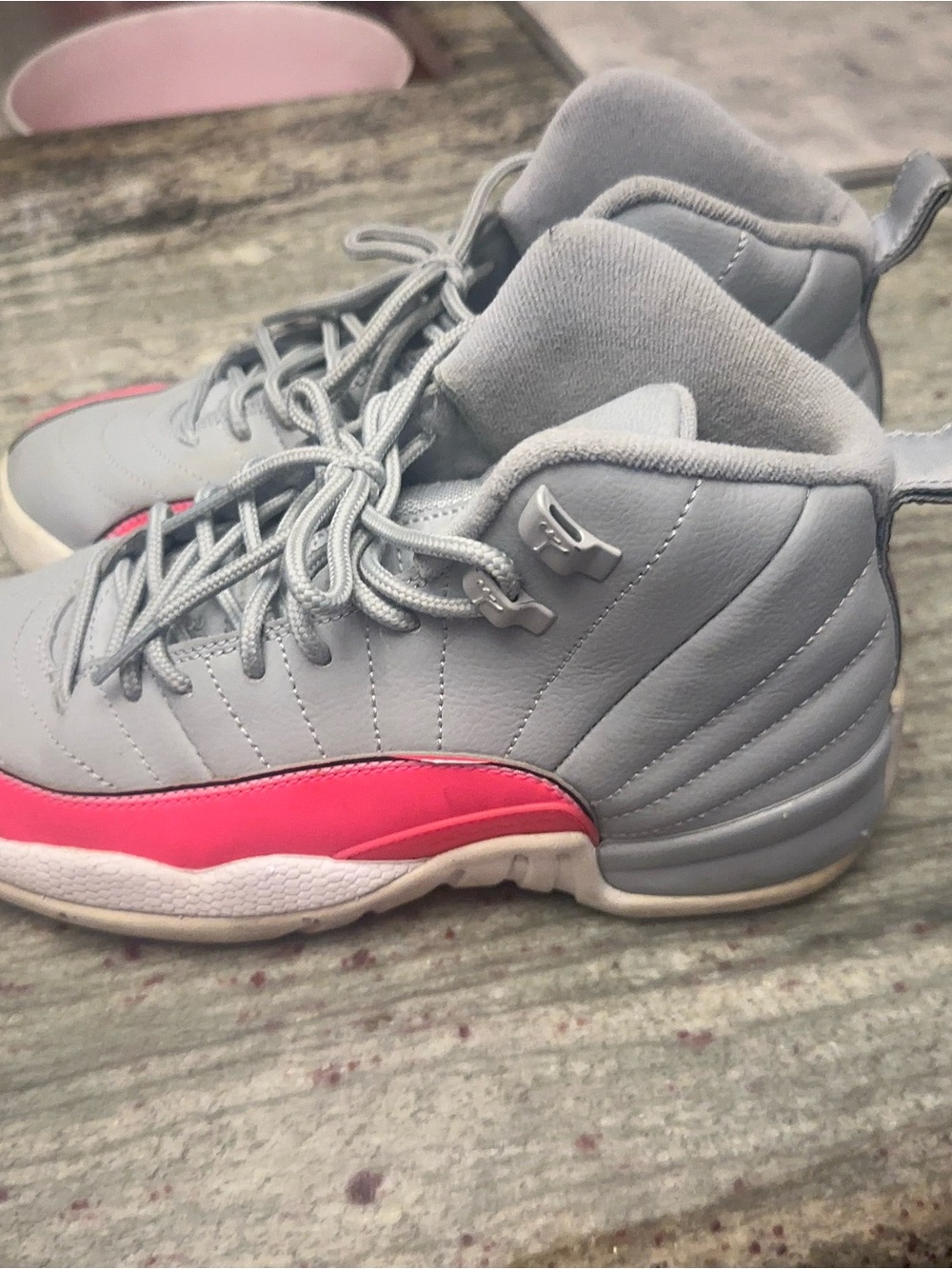 Jordan Kids Grey and Pink Mid-Top Sneakers